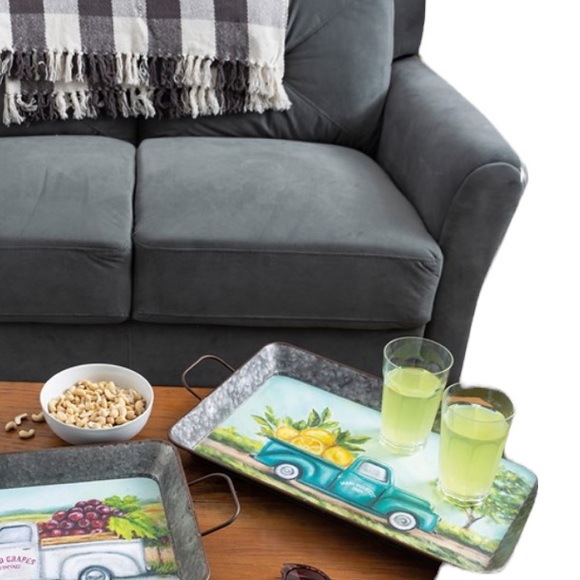 Farmhouse Rustic Truck Lemons Decorative Galvanized Metal Tray Accent Decor NWT - Picture 4 of 6